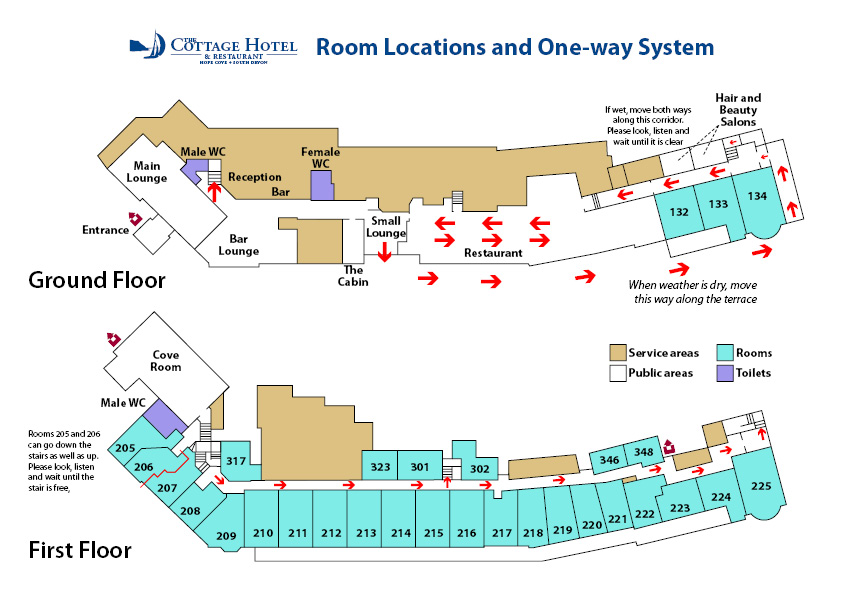 Floor plan of hotel with one way system